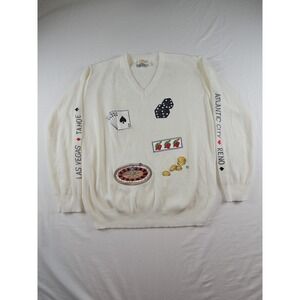 Vintage Cyn Les Shirlee Designs Las Vegas Casino V Neck Sweater Reno Gambling XL